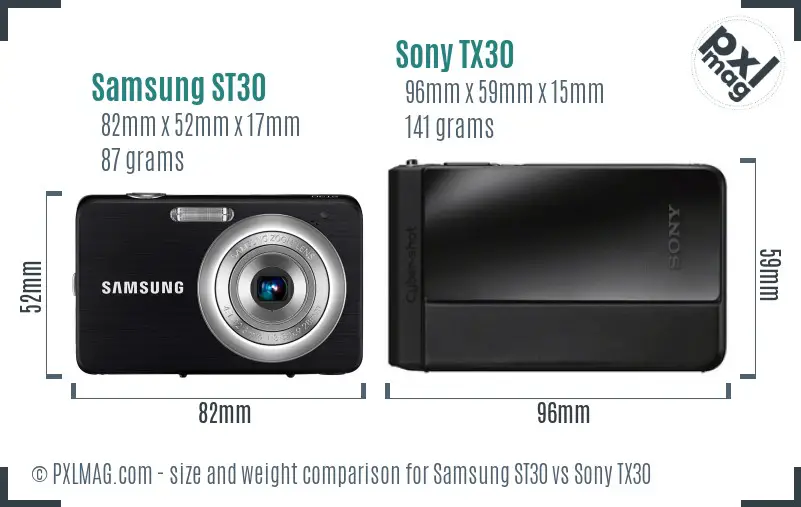Samsung ST30 vs Sony TX30 size comparison