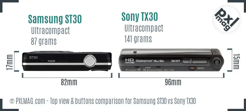 Samsung ST30 vs Sony TX30 top view buttons comparison