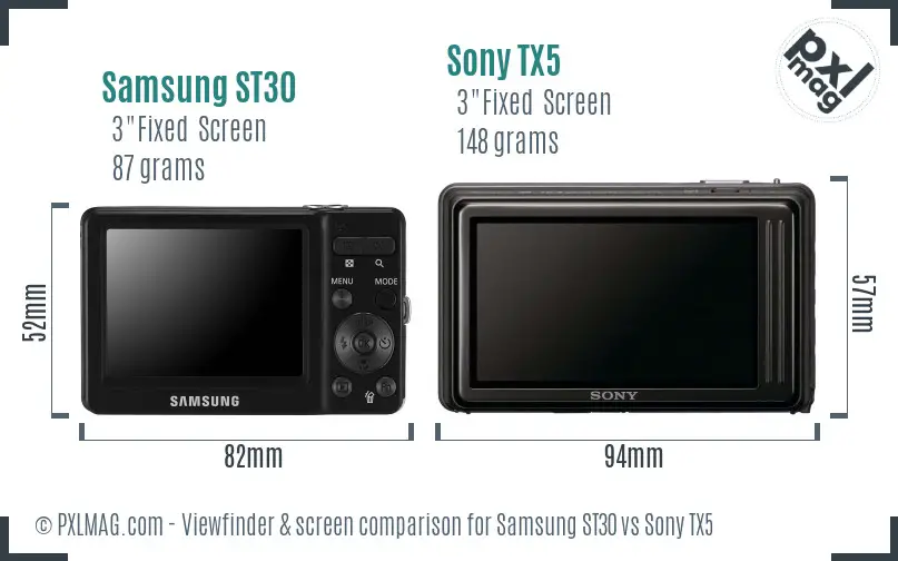 Samsung ST30 vs Sony TX5 Screen and Viewfinder comparison