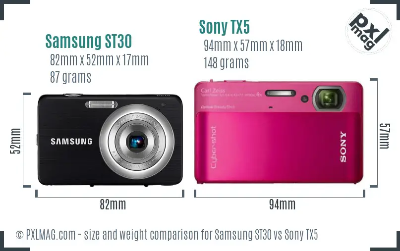 Samsung ST30 vs Sony TX5 size comparison