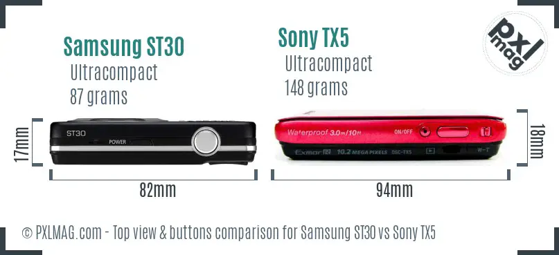 Samsung ST30 vs Sony TX5 top view buttons comparison