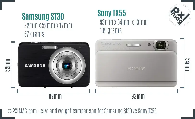 Samsung ST30 vs Sony TX55 size comparison