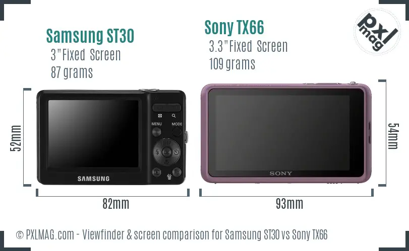 Samsung ST30 vs Sony TX66 Screen and Viewfinder comparison