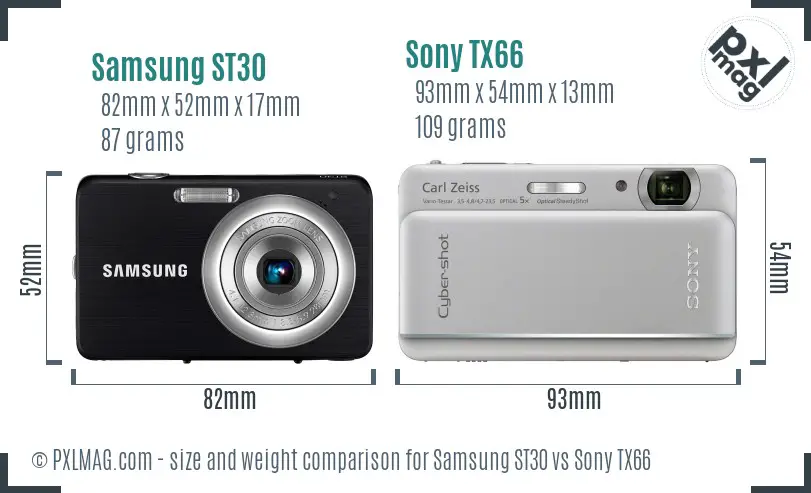 Samsung ST30 vs Sony TX66 size comparison