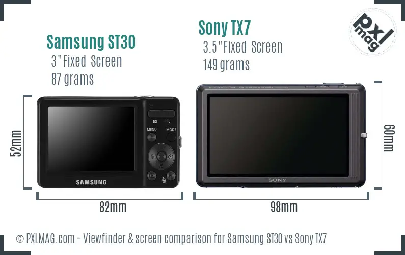 Samsung ST30 vs Sony TX7 Screen and Viewfinder comparison