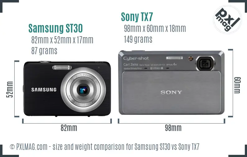 Samsung ST30 vs Sony TX7 size comparison