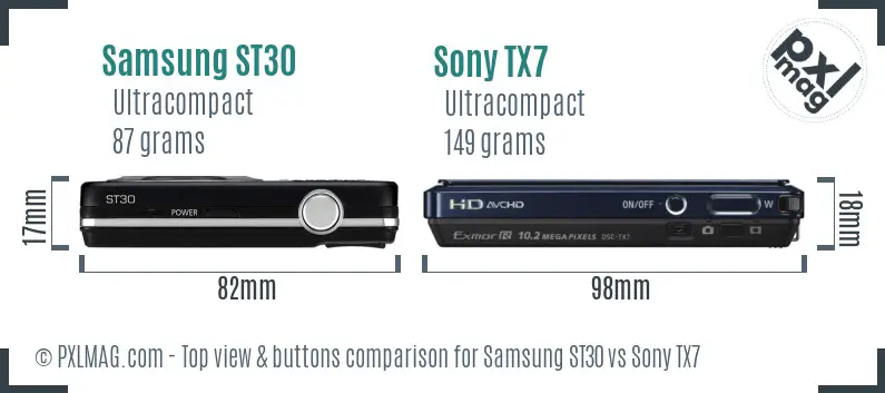 Samsung ST30 vs Sony TX7 top view buttons comparison