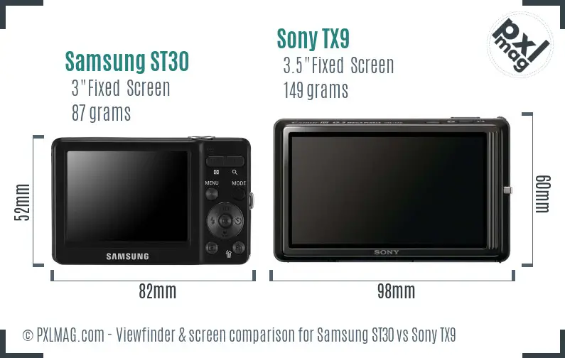 Samsung ST30 vs Sony TX9 Screen and Viewfinder comparison