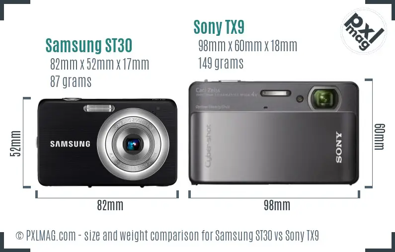 Samsung ST30 vs Sony TX9 size comparison