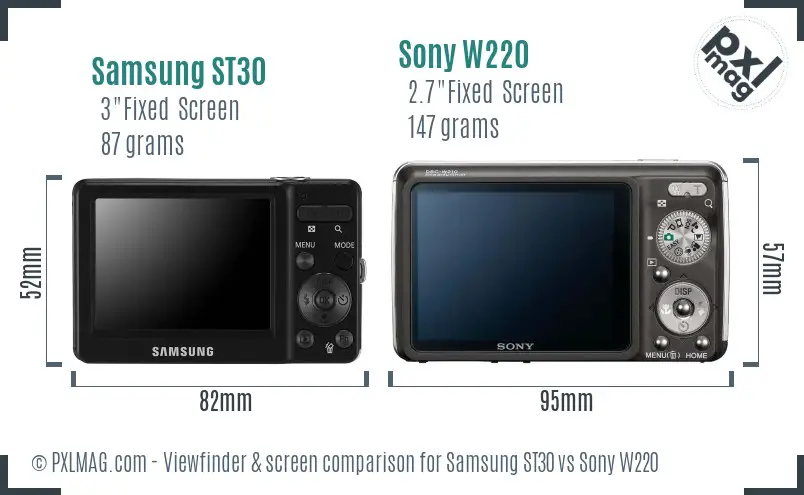 Samsung ST30 vs Sony W220 Screen and Viewfinder comparison