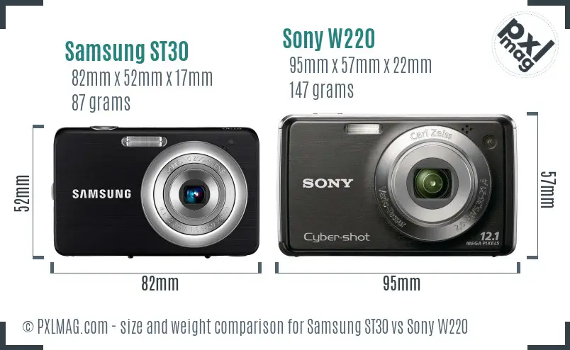 Samsung ST30 vs Sony W220 size comparison