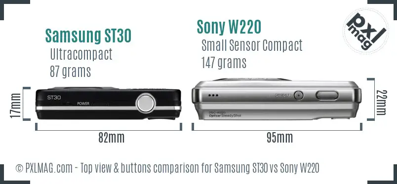 Samsung ST30 vs Sony W220 top view buttons comparison