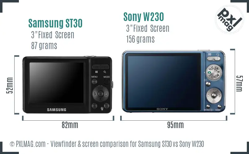 Samsung ST30 vs Sony W230 Screen and Viewfinder comparison