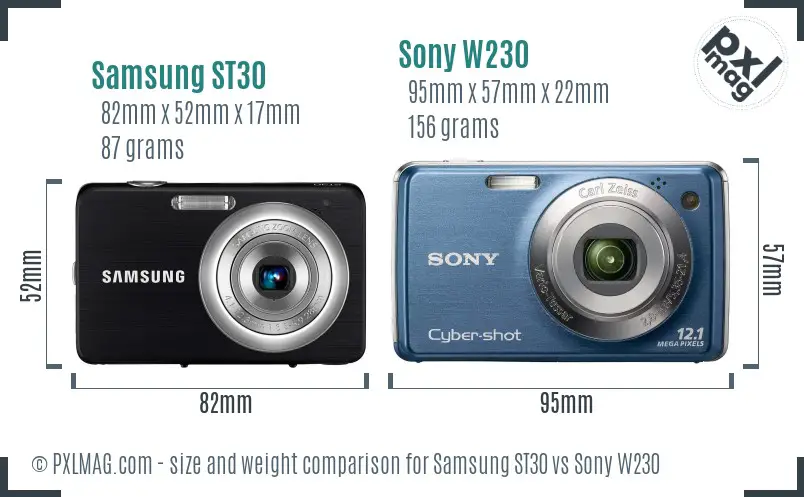 Samsung ST30 vs Sony W230 size comparison