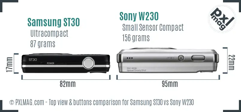 Samsung ST30 vs Sony W230 top view buttons comparison