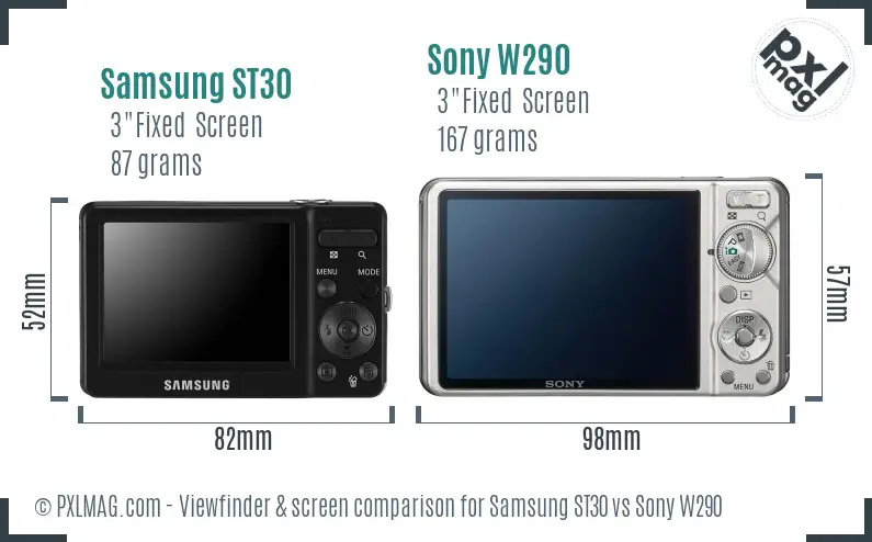 Samsung ST30 vs Sony W290 Screen and Viewfinder comparison
