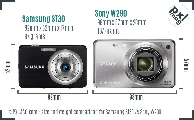 Samsung ST30 vs Sony W290 size comparison