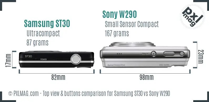 Samsung ST30 vs Sony W290 top view buttons comparison