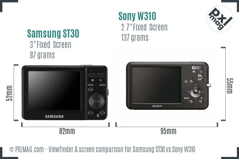 Samsung ST30 vs Sony W310 Screen and Viewfinder comparison