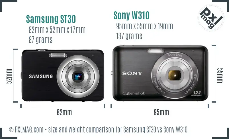 Samsung ST30 vs Sony W310 size comparison