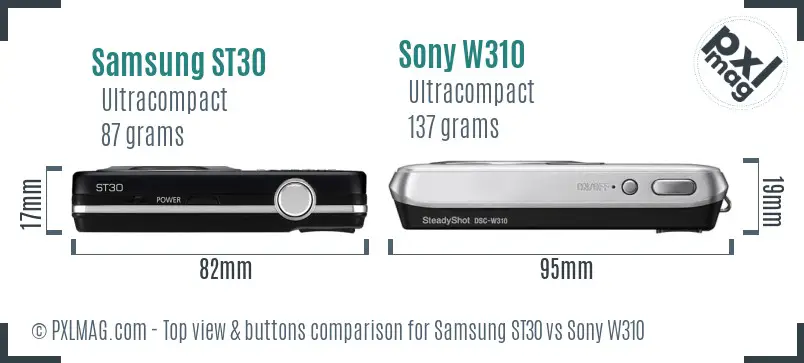 Samsung ST30 vs Sony W310 top view buttons comparison