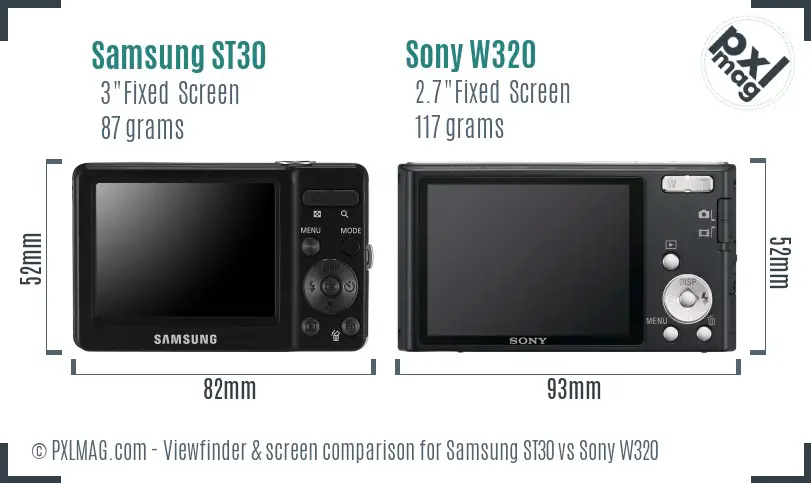 Samsung ST30 vs Sony W320 Screen and Viewfinder comparison