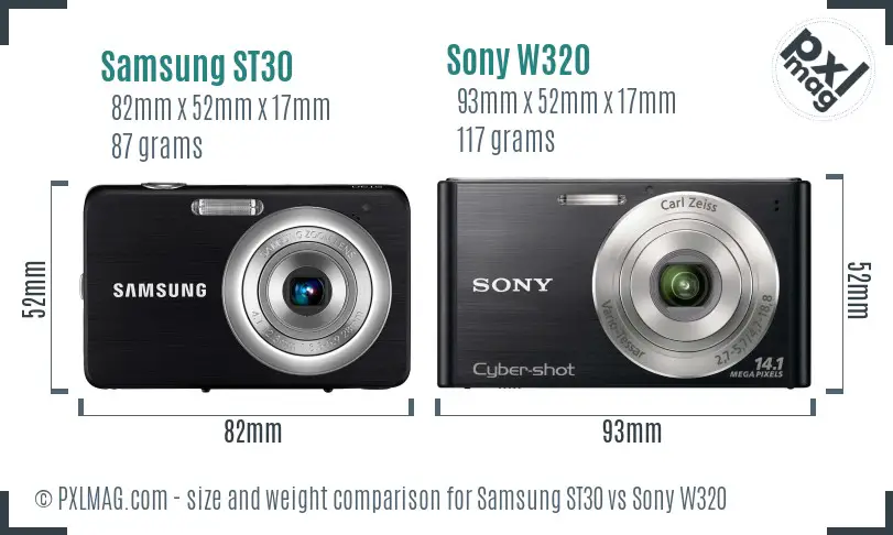 Samsung ST30 vs Sony W320 size comparison
