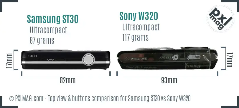 Samsung ST30 vs Sony W320 top view buttons comparison