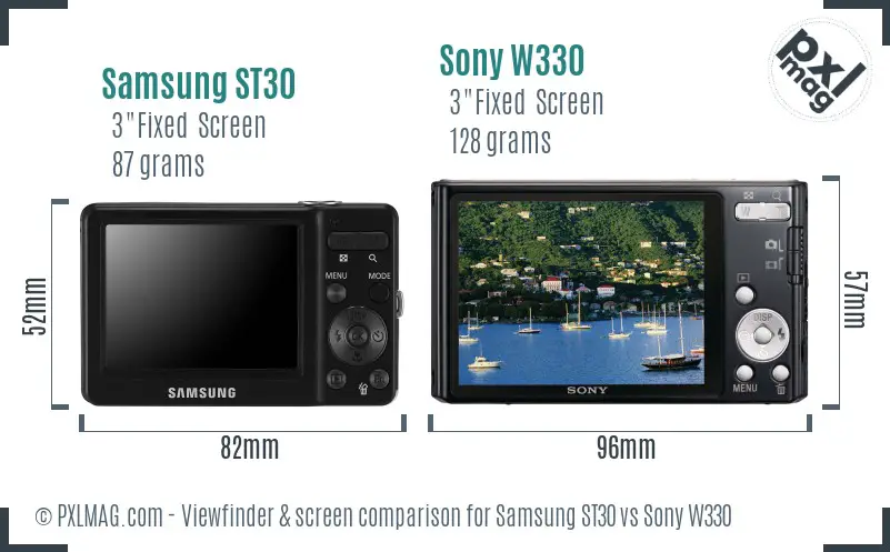 Samsung ST30 vs Sony W330 Screen and Viewfinder comparison