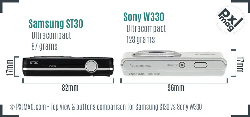 Samsung ST30 vs Sony W330 top view buttons comparison
