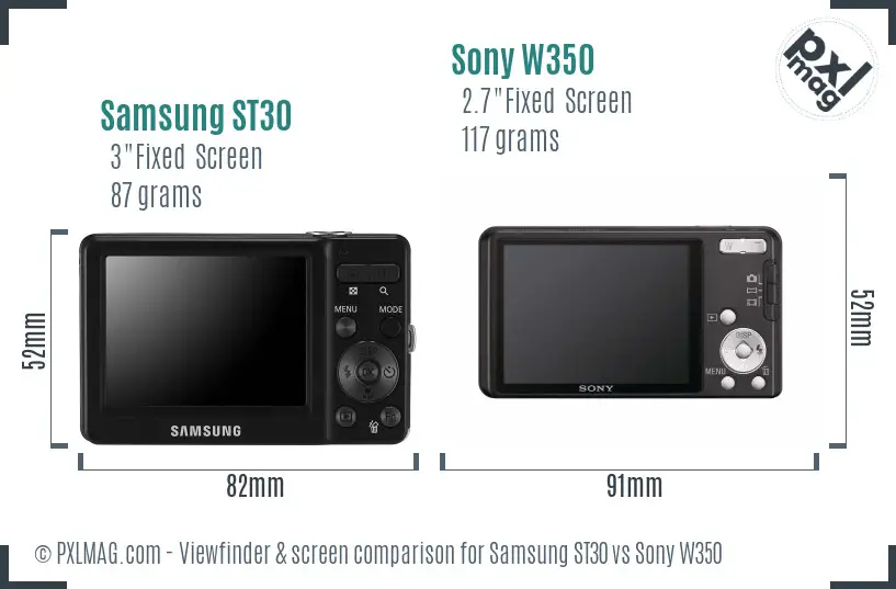 Samsung ST30 vs Sony W350 Screen and Viewfinder comparison