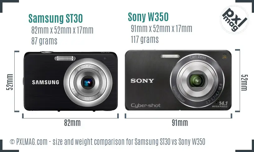 Samsung ST30 vs Sony W350 size comparison