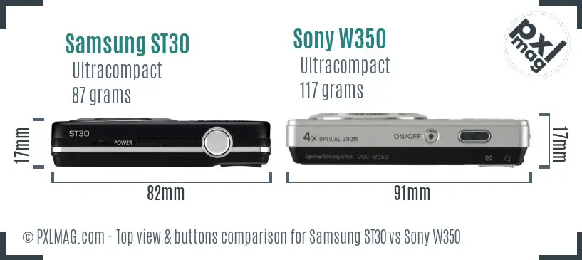 Samsung ST30 vs Sony W350 top view buttons comparison
