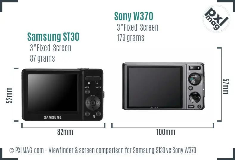 Samsung ST30 vs Sony W370 Screen and Viewfinder comparison