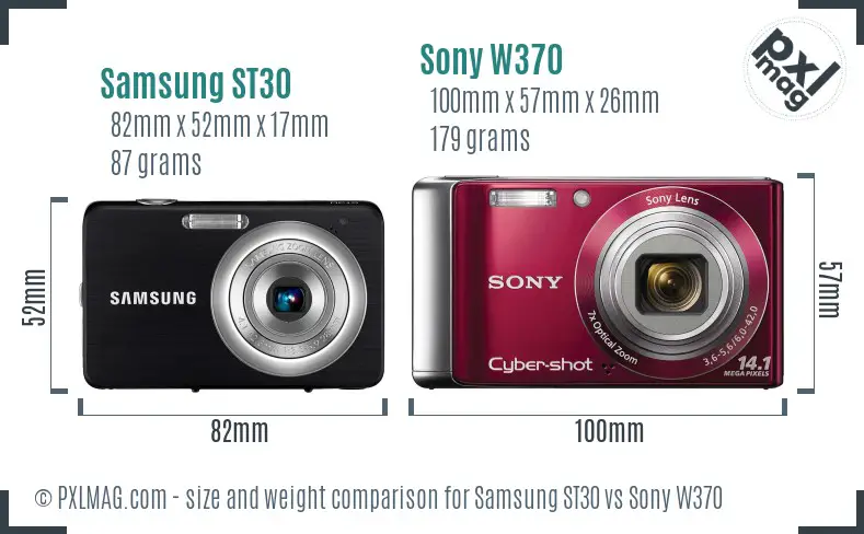 Samsung ST30 vs Sony W370 size comparison