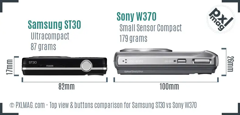 Samsung ST30 vs Sony W370 top view buttons comparison