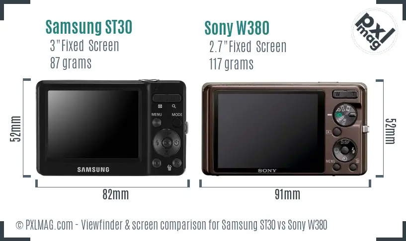 Samsung ST30 vs Sony W380 Screen and Viewfinder comparison
