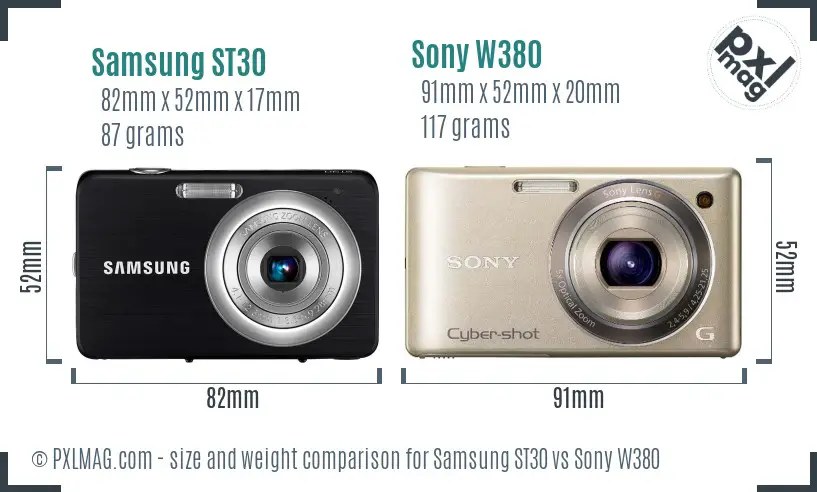 Samsung ST30 vs Sony W380 size comparison