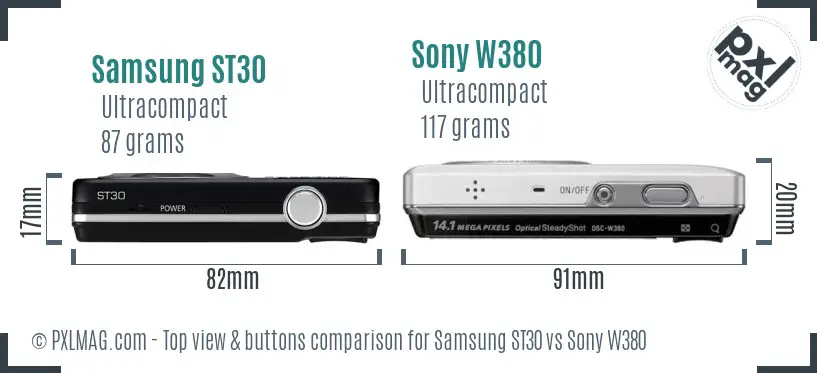 Samsung ST30 vs Sony W380 top view buttons comparison