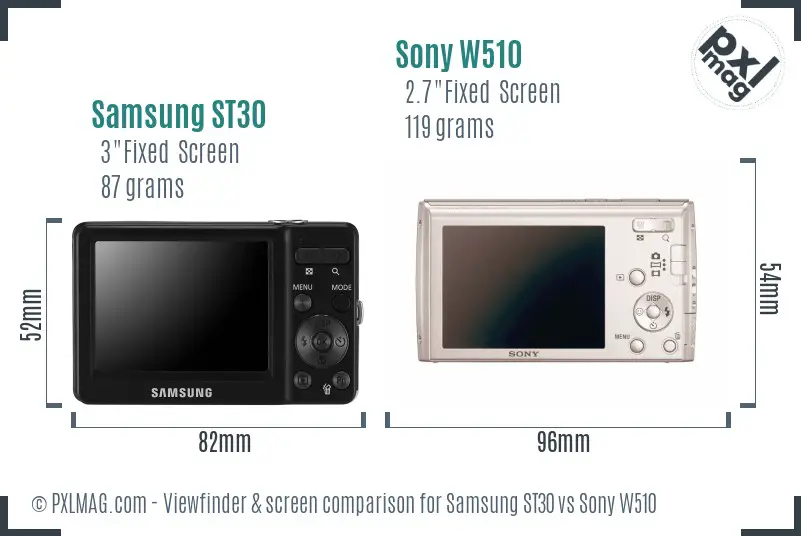Samsung ST30 vs Sony W510 Screen and Viewfinder comparison