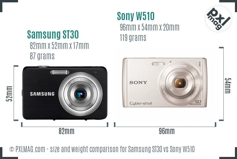 Samsung ST30 vs Sony W510 size comparison