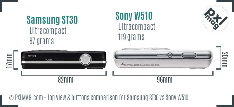 Samsung ST30 vs Sony W510 top view buttons comparison