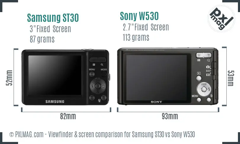 Samsung ST30 vs Sony W530 Screen and Viewfinder comparison