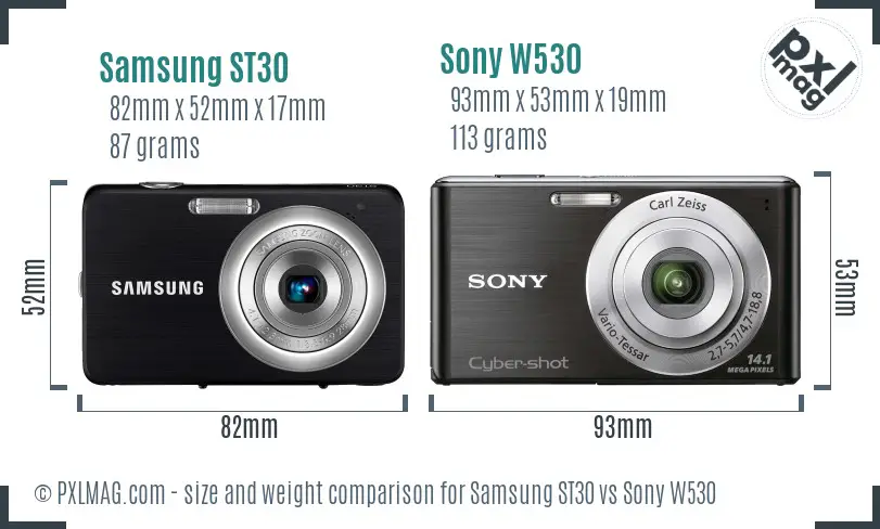 Samsung ST30 vs Sony W530 size comparison