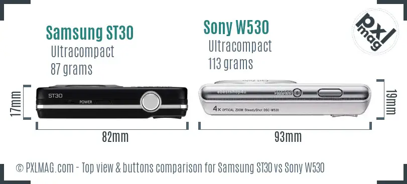 Samsung ST30 vs Sony W530 top view buttons comparison