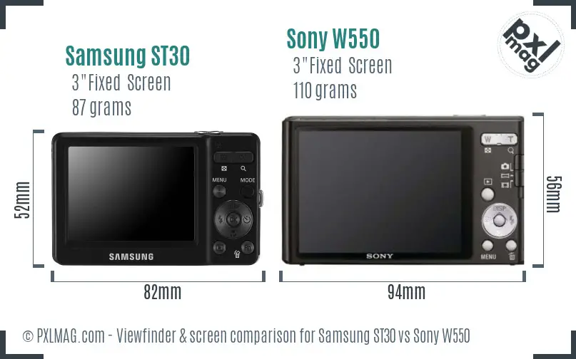 Samsung ST30 vs Sony W550 Screen and Viewfinder comparison