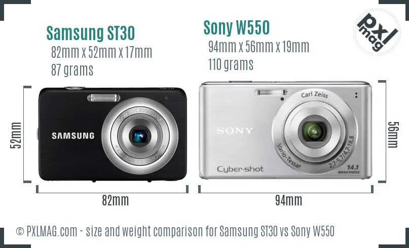 Samsung ST30 vs Sony W550 size comparison