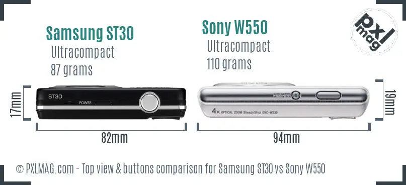 Samsung ST30 vs Sony W550 top view buttons comparison