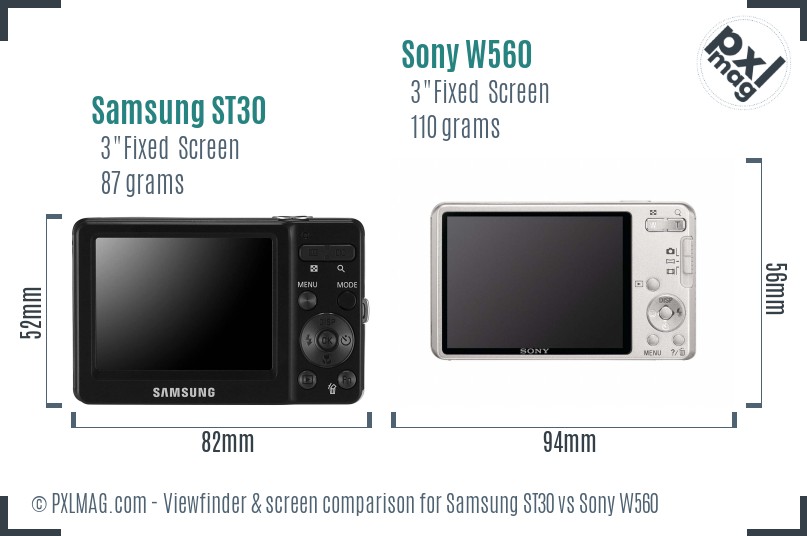 Samsung ST30 vs Sony W560 Screen and Viewfinder comparison
