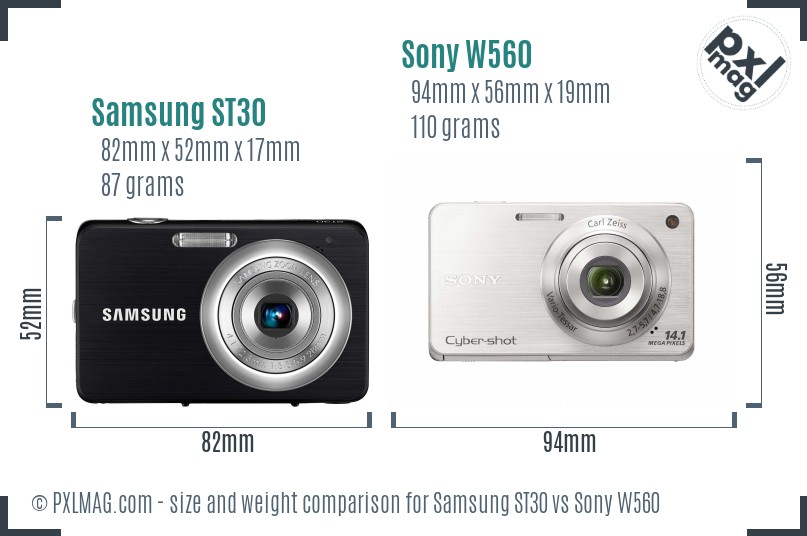 Samsung ST30 vs Sony W560 size comparison